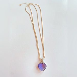 VTG Heart Amethyst Pendant necklace Purple Crystal double Strand silver tone 16"